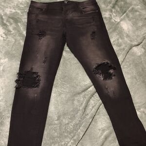 Boohoo Mens Black Distressed Skinny Jeans